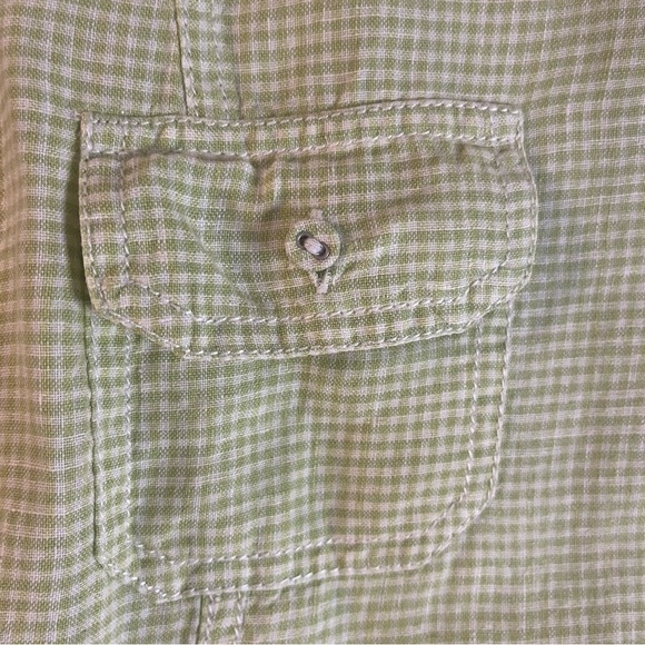 Chico's Light Green 100% Linen Gingham Button-Up Blouse Sz XL - Picture 4 of 9